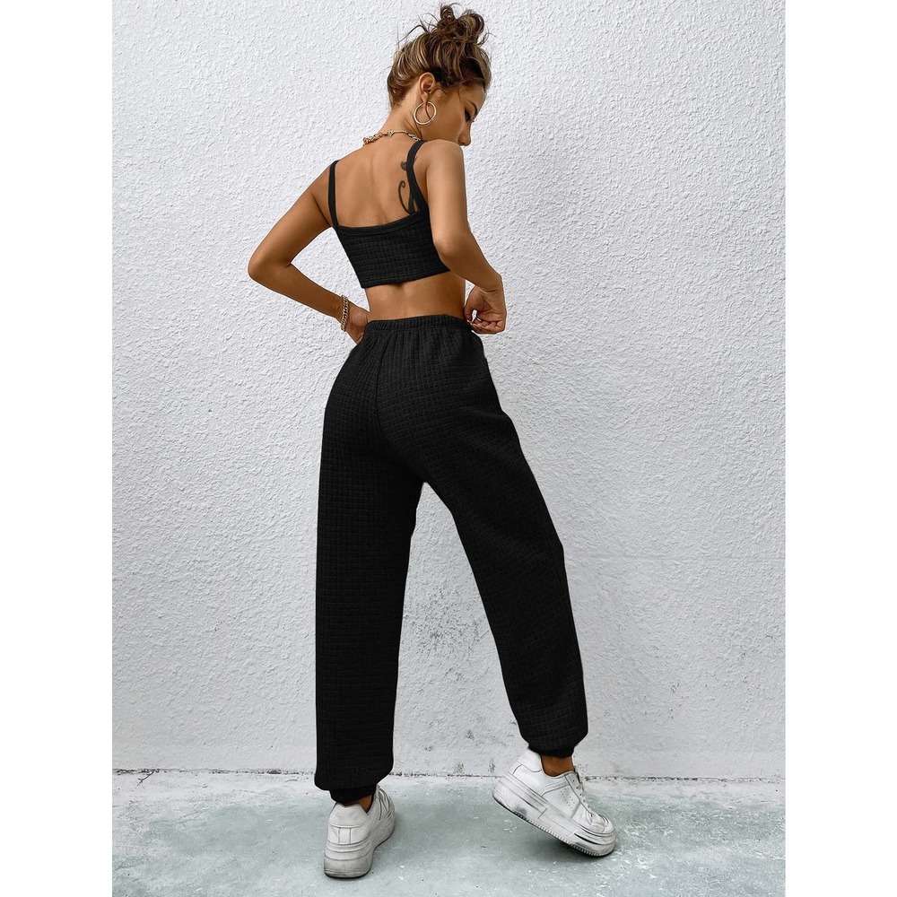 2 piece set: minimalist Crop Cami Top & Sweatpants white - Picture 5 of 11
